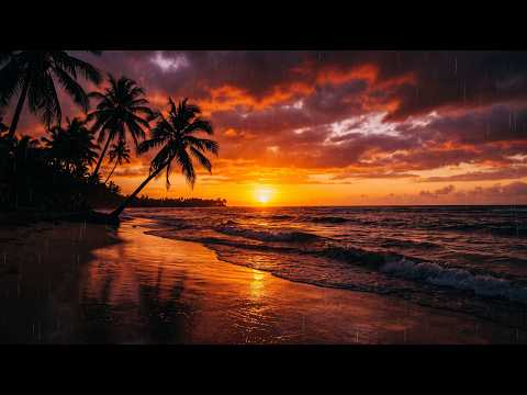 Relaxing Rain Sounds on a Sunset Beach 🌅🌧️ | 3 Minutes of Calm