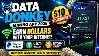 Data Donkey Mining App 2026: Earn Dollars With Your Internet & Withdraw at $10 screenshot 1