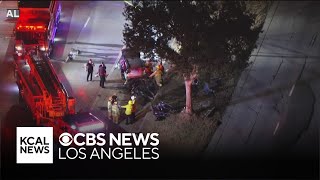 Driver leaves passengers behind after crashing into a tree in Encino