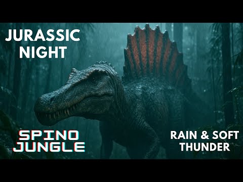 Spinosaurus Stalks the Rain | Immersive Jungle Ambiance | Gentle Thunder