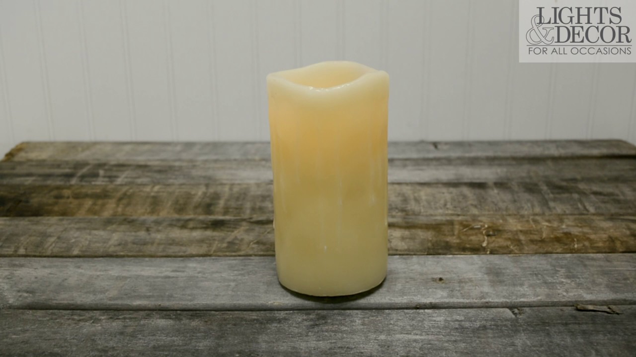 Pillar Candle, Flickering LED, Wax Drip, 6 in., Ivory
