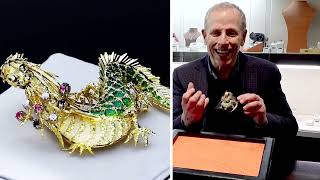 0.20ct Diamond, 0.20ct Ruby, 0.21ct Sapphire and Enamel, 18ct Yellow Gold Dragon Brooch - Circa 1980