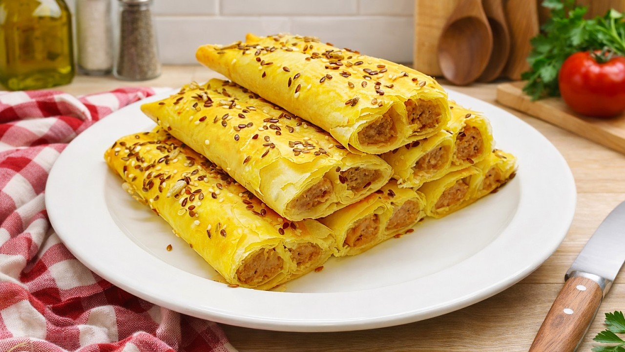 М’ясні роліні з тіста філо з кунжутом. Хрусткі ззовні та соковиті всередині 😍