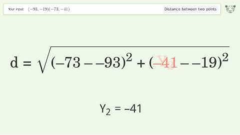 Find the distance between two points p1 (-93,-19) and p2 (-73,-41): Step-by-Step Video Solution