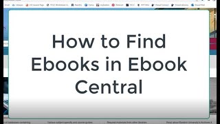 How to Find Ebooks in Ebook Central