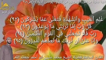 @يتلوعلينا القارئ الحافظ فضيلة الشيخ محمدعليوي ماتيسرمن سورة المؤمنون من الآية(٩٠)حتى الآية(١٠٤)ص٣٤٨