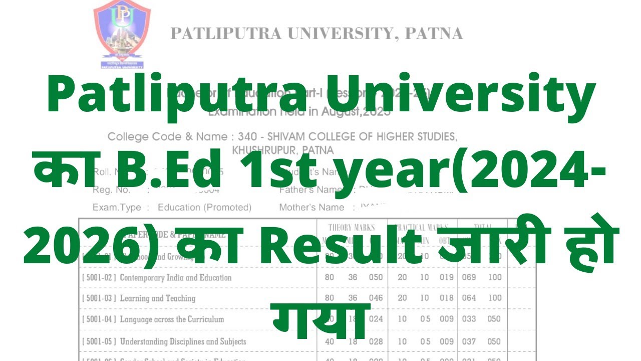 Patliputra University B.Ed.1st year 2025 Result out ।। PPU B.Ed.1st year result out 2024-2026