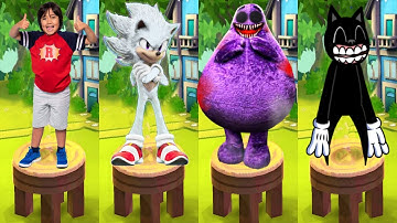 Tag with Ryan vs Sonic Dash vs Cartoon Cat Runner vs Grimace Shake Run - All Characters Unlocked