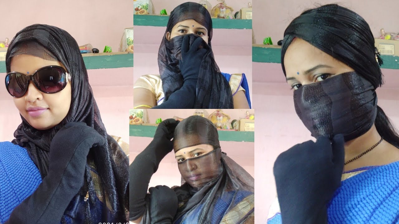 Black Dupatta Face Cover For Style Look With Matching Gloves & Chasma | Style Look | sunita