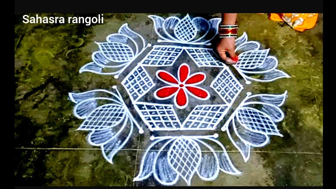 Easy Friday Rangoli with 5*3 dots / Sahasra rangoli - YouTube