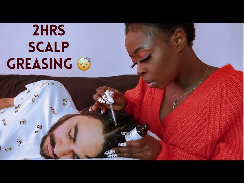 Sleepy ASMR | 2 HRS ~ UPCLOSE HAIR GREASING | Parting | scratching dry scalp | No talking.