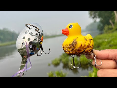 ABSURD HOMEMADE FISHING LURE CHALLENGE!!! (Duck Bath Toy vs