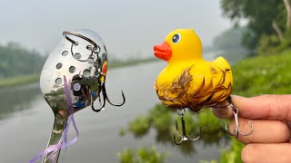 ABSURD HOMEMADE FISHING LURE CHALLENGE!!! (Duck Bath Toy vs. Dinner Spoon)