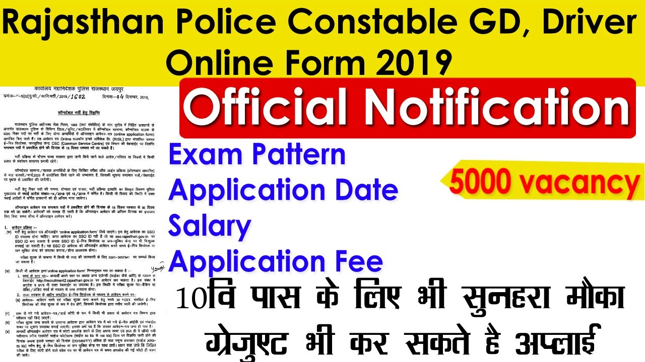 Rajasthan Police Constable Recruitment Notification 2019, Syllabus, Exam Pattern, Exam Date