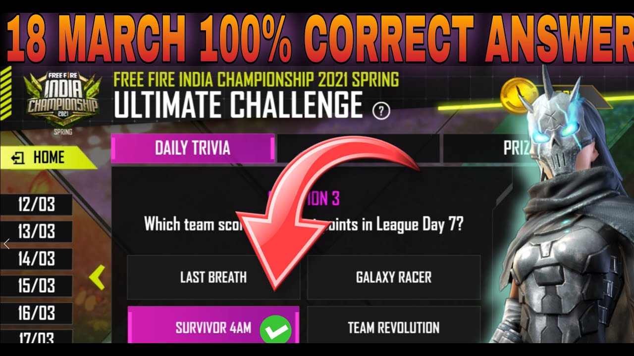 18 March All Answer Esports Ultimate Challenge Event Free Fire | 18 March Ultimate challange answer