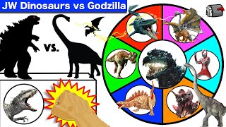 GODZILLA vs JURASSIC WORLD DINOSAURS Spinning Wheel Slime Game w/ Dinosaurs   Godzilla Toys