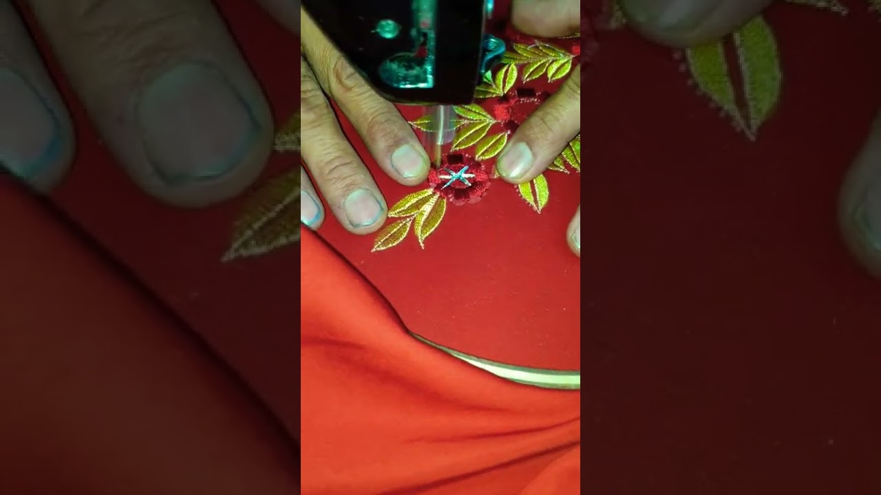 🌹🌹gold silver & red zari combined embroidery design