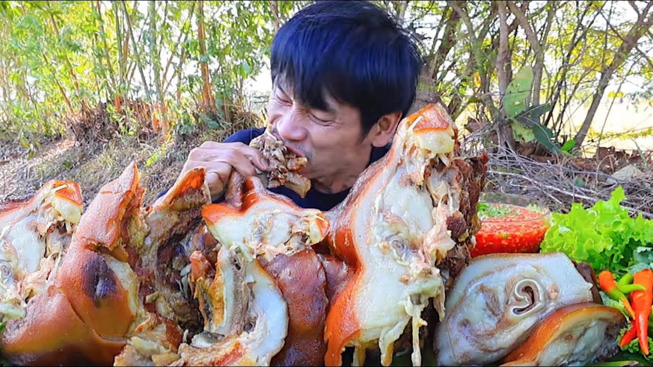หัวหมูตุ๋นจิ้มซีฟู๊ดแกล้มลูกโดดผักสดแซ่บคักอีหลีครับพี่น้องMUKBANG EATING SHOW/โก้อีสานพาแดก