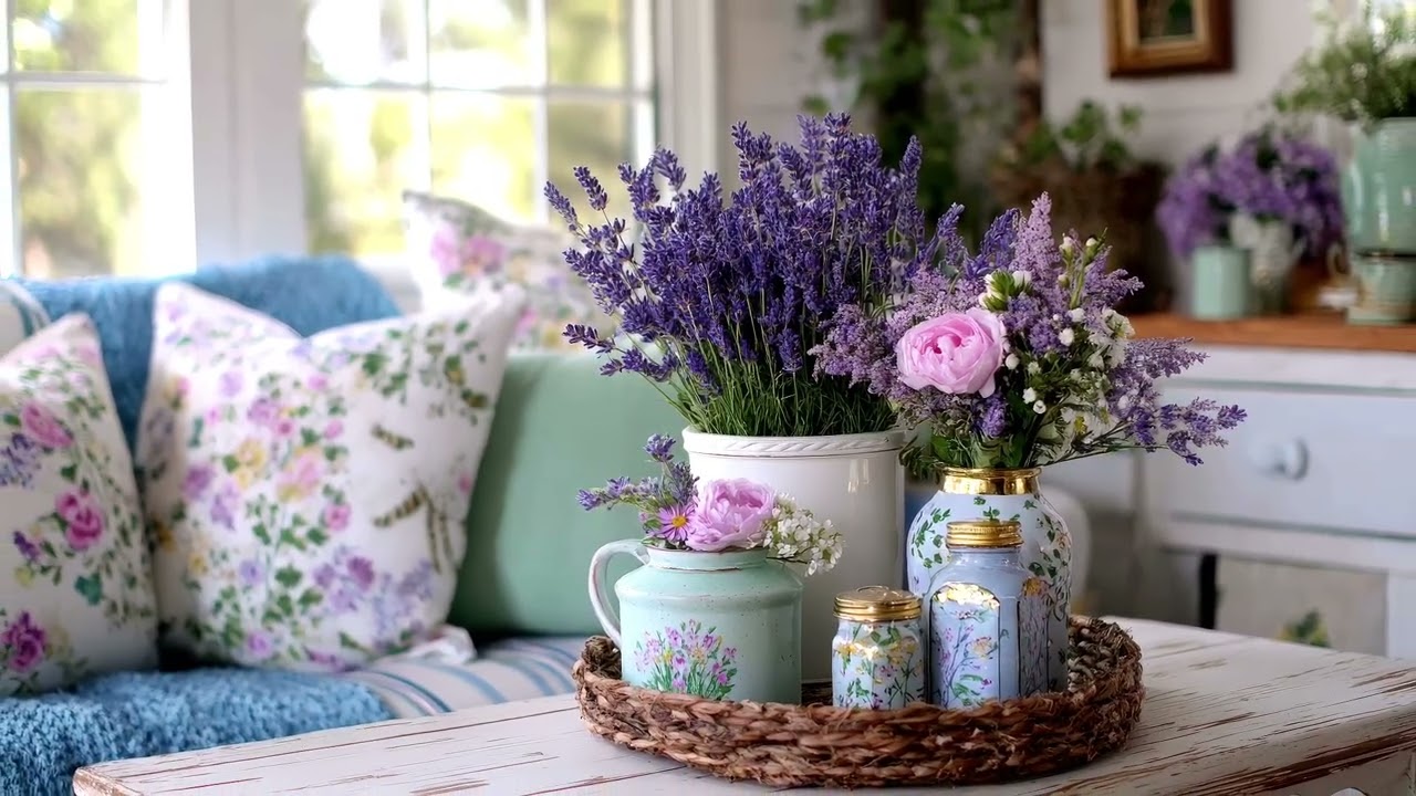 Elegant Romantic Lavender Tiny Farmhouse Tour Affordable Cozy Vintage Cottage Spring Decor