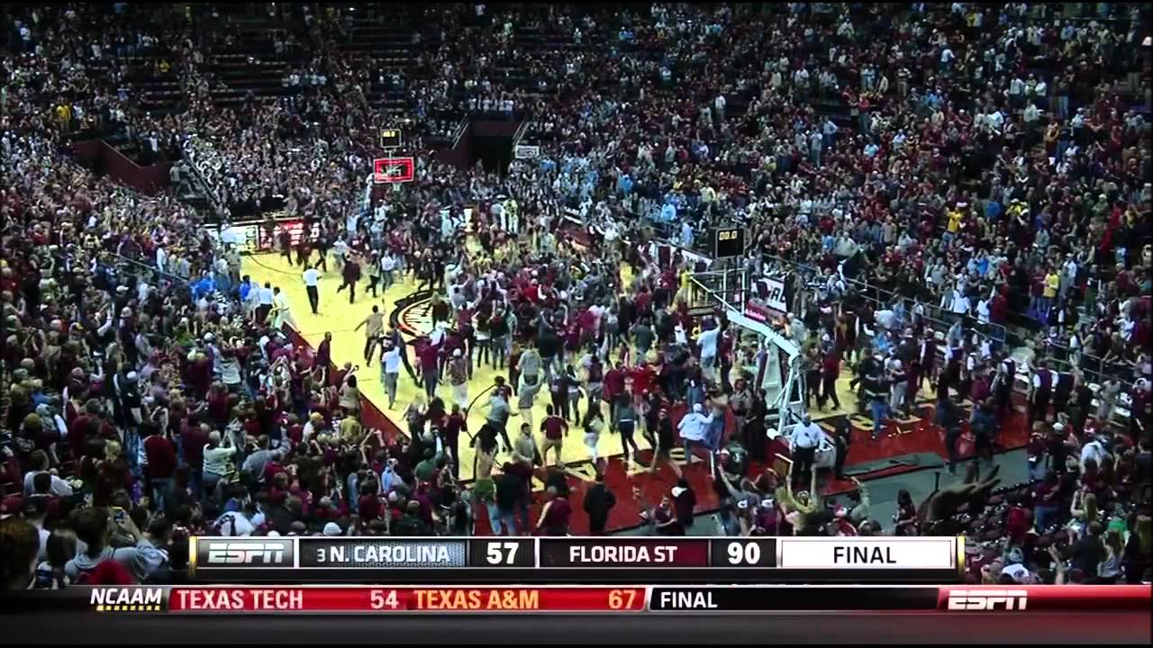 fsu destroys unc fans rush the court