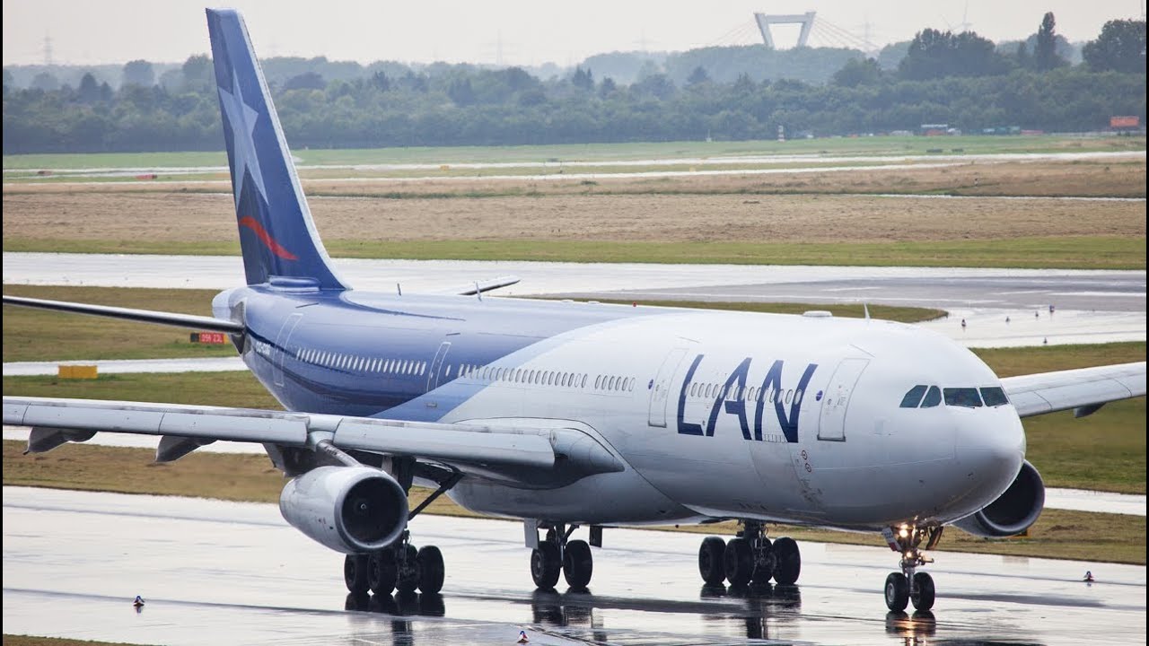Lan Chile Airbus A340-300 at Düsseldorf. Thunderstorm Diversion from Frankfurt
