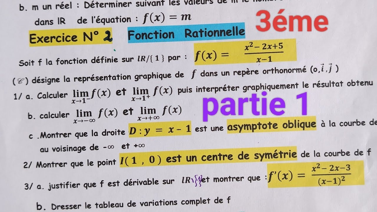 3ème Math, science et technique    Edute d'une fonction rationnelle