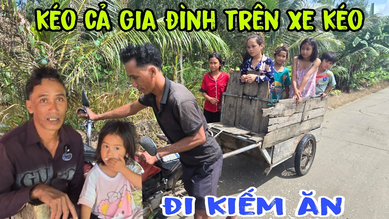 Theo chân người đàn ông kéo cả 5 cô con gái trên xe kéo đi mò cua bắt ốc kiếm bữa ăn trưa