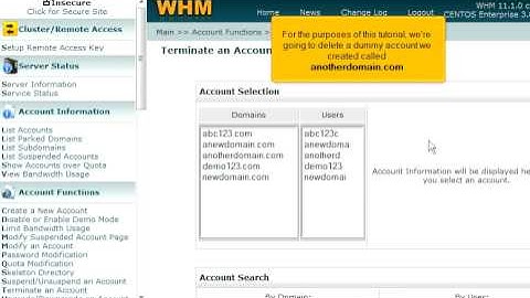 Terminate an account in WHM