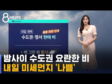 [날씨] 밤사이 수도권 요란한 비…내일 미세먼지 '나쁨' / SBS 8뉴스