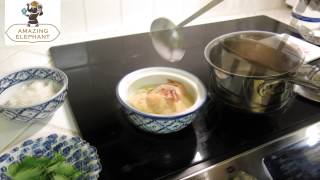 Tom Kha Prawns with Cilantro, Amazing Elephant Pouch
