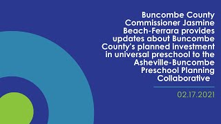 Commissioner Jasmine Beach-Ferrara provides updates about universal preschool for Buncombe County