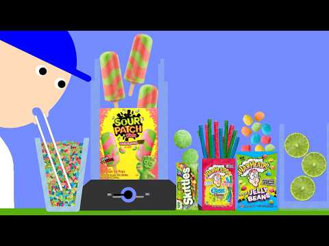 【Algodoo】Trying Extremely Sour Shake! (Sour Patch Kids Ice Pops & Warheads)｜超すっぱいシェイクを作って飲んでみた