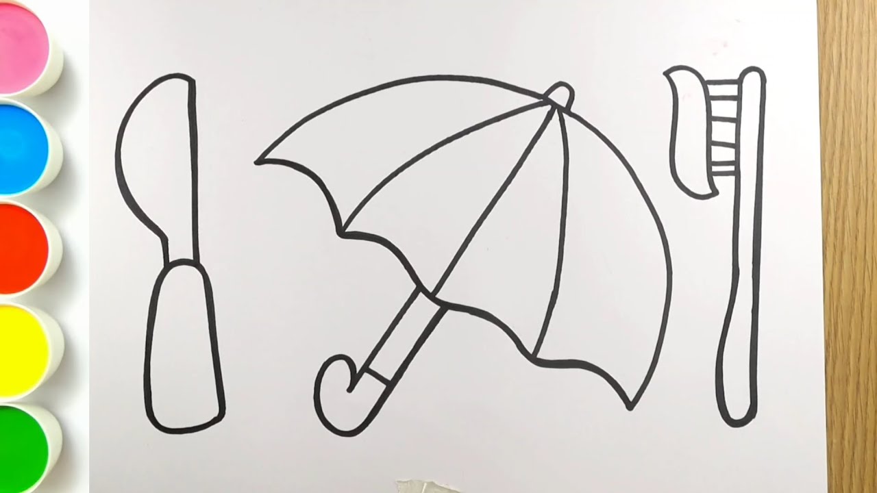 Umbrella,knife,brush with colgate drawing and colouring for kids | how ...