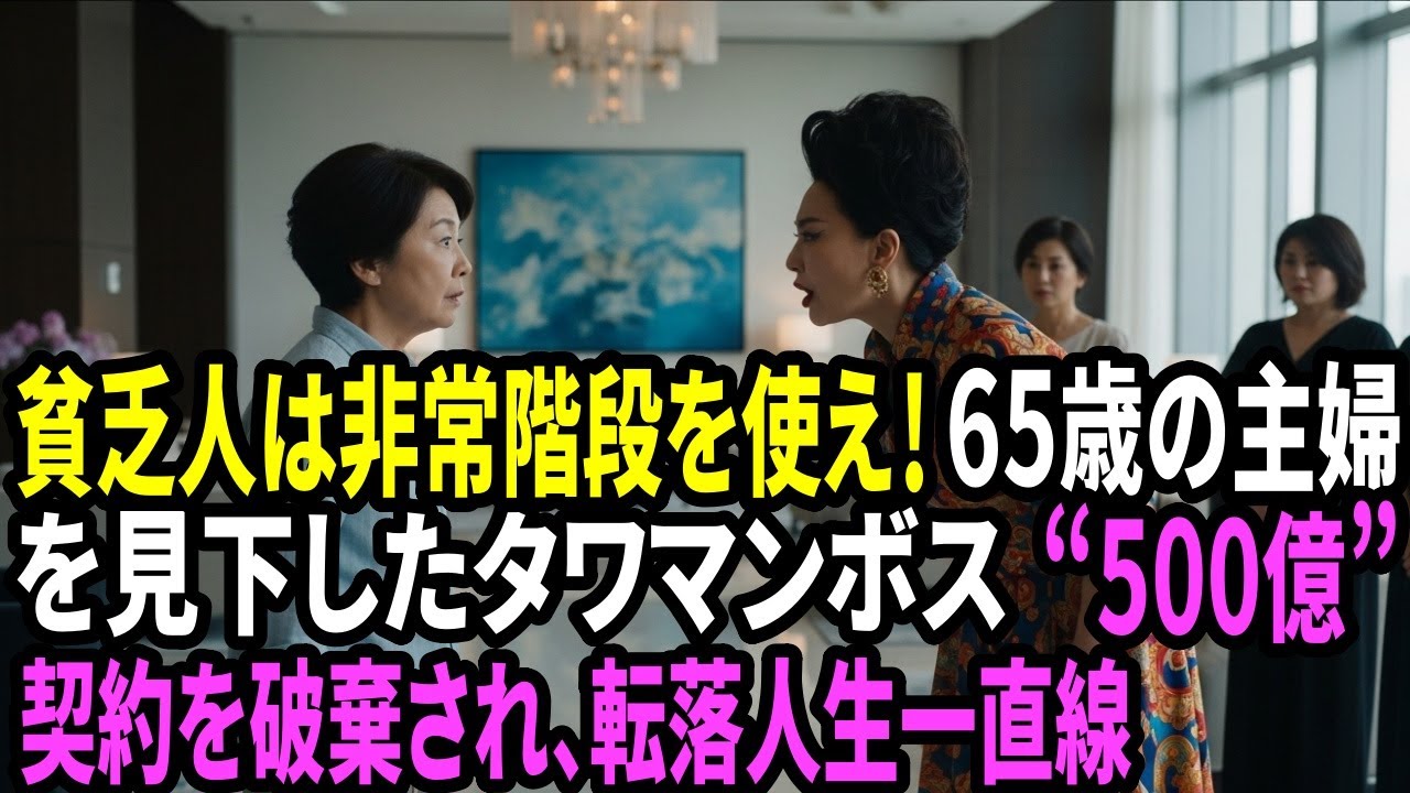 『時給1000円の貧乏人は非常階段を使え！』と65歳の主婦を見下したボスママ。翌日、夫が“500億”の契約を破棄され、土下座するハメに…