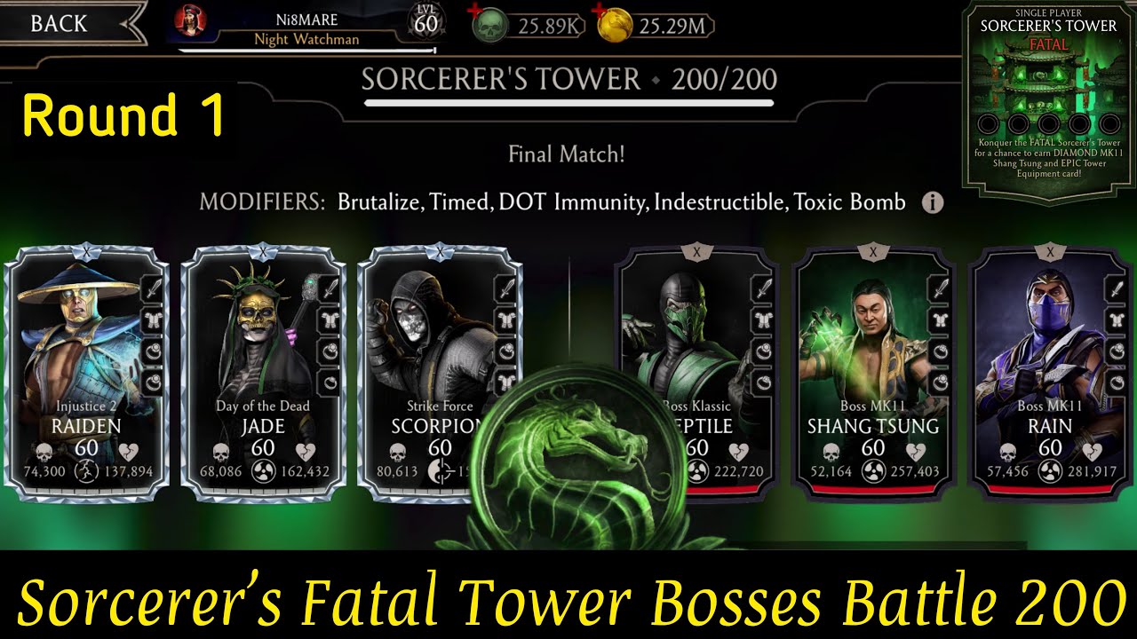 Sorcerer’s Fatal Tower final Bosses Battle fights + Rewards | MK Mobile 2021