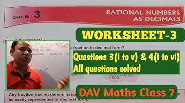 DAV Maths Class 7 Chapter 3 Rational Numbers as Decimals Worksheet 3 (Part-2) | Maths For Me