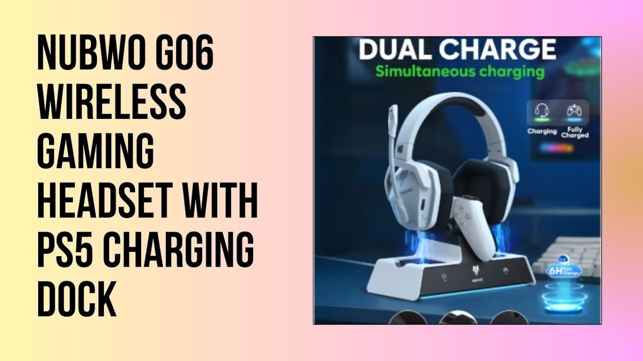 NUBWO G06 Wireless Gaming Headset with PS5 Charging Dock | Long Battery