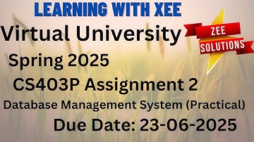 CS403P Database Management System (Practical) Assignment 2 Spring 2025 Virtual University