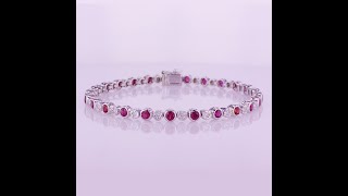 3.80CT 18KT WHITE GOLD DIAMOND & RED RUBY GEMSTONE BEZEL SETTING BRACELET