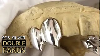 925 Sterling Silver Double Fangs Vampire Teeth Custom Grillz