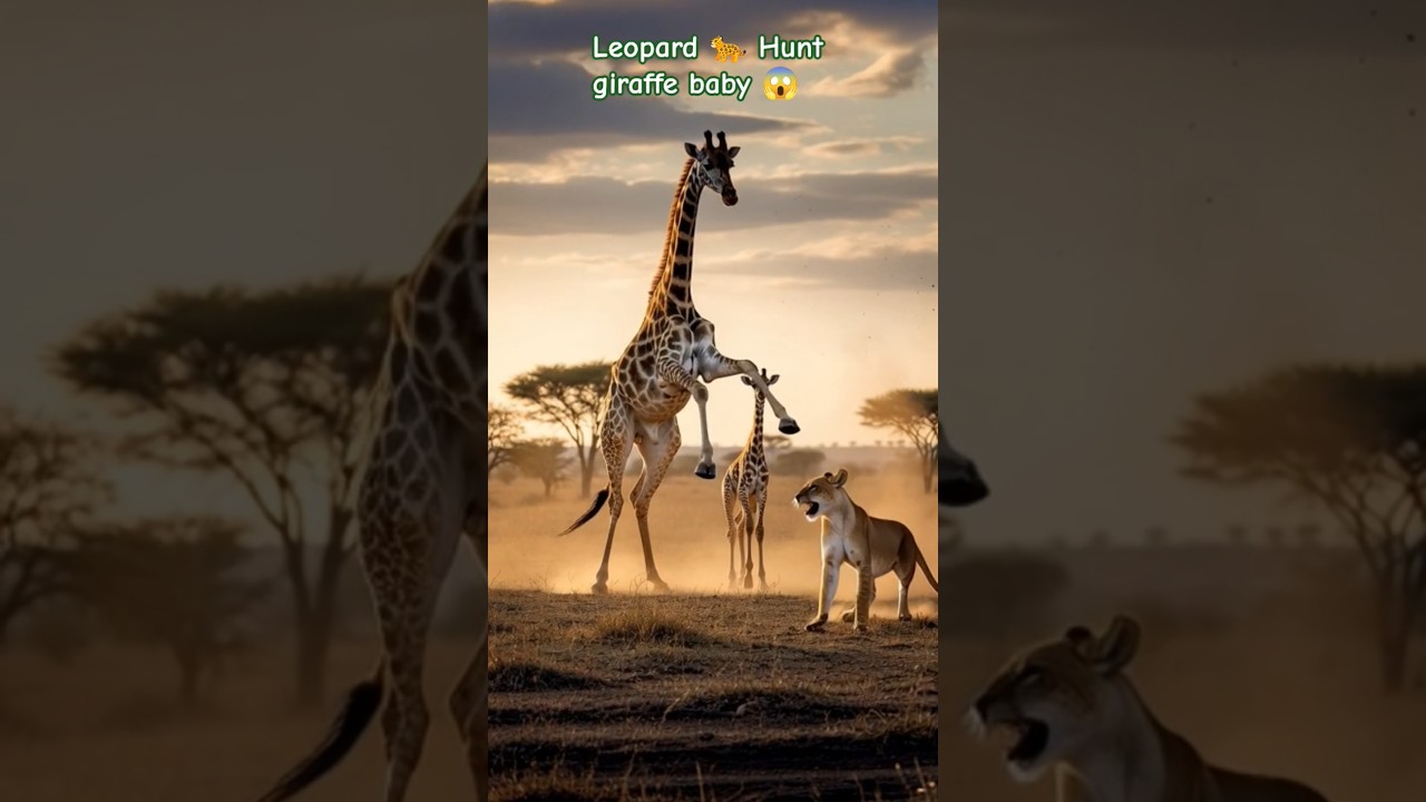 Lion Attempts to Hunt Baby Giraffe | Mother’s Protection Saves the Calf