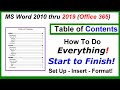 How to Set Up, INSERT and FORMAT a Table of Contents using Word 2010 thru 2019