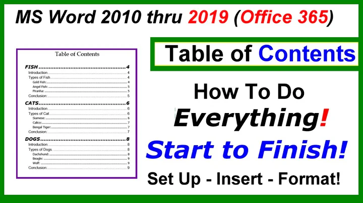 How to Set Up, INSERT and FORMAT a Table of Contents using Word 2010 thru 2019