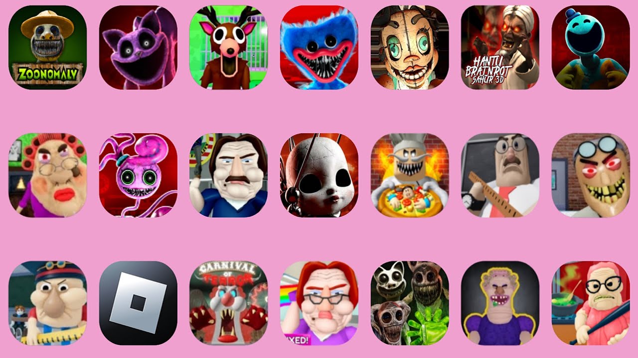 Roblox,Poppy Playtime Chapter 1 2 3 4 5 Mobile,Great School!,Betty's Nursery,Bob The Dentist Escape.