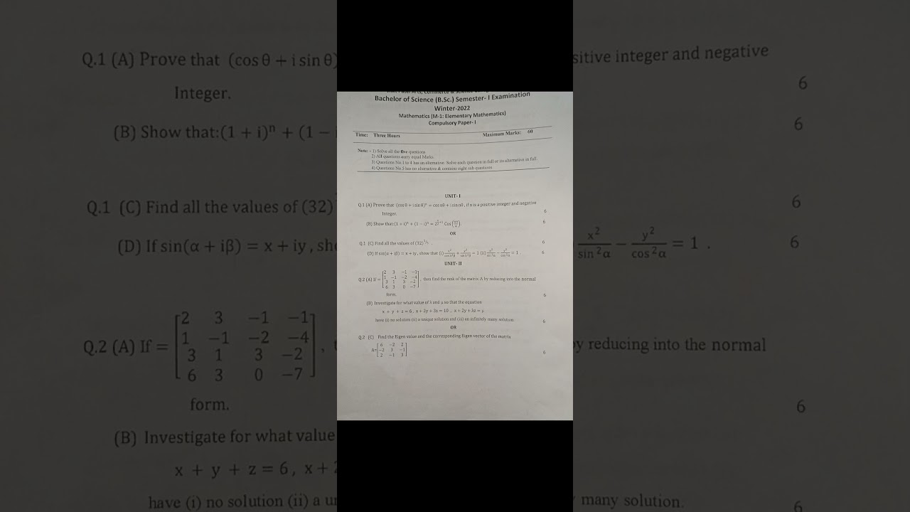 RTMNU Maths-I pyq BSc Sem 1