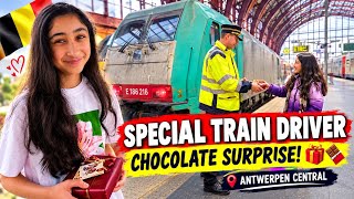 🎁 Special Train Driver Gets a Chocolate Surprise at Antwerpen Central Station! 🚆🍫❤️