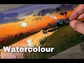 How to paint Sunset in Watercolor | Palm Tree