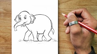 Very Easy Cute Elephant 🐘 Drawing 100% // Easy Elephant Drawing For Kids