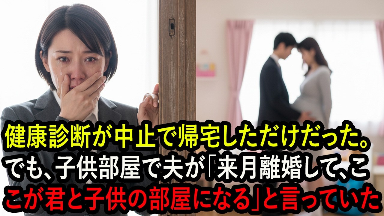 健康診断が中止で帰宅しただけだった。でも、子供部屋で夫が「来月離婚して、ここが君と子供の部屋になる」と言っていた