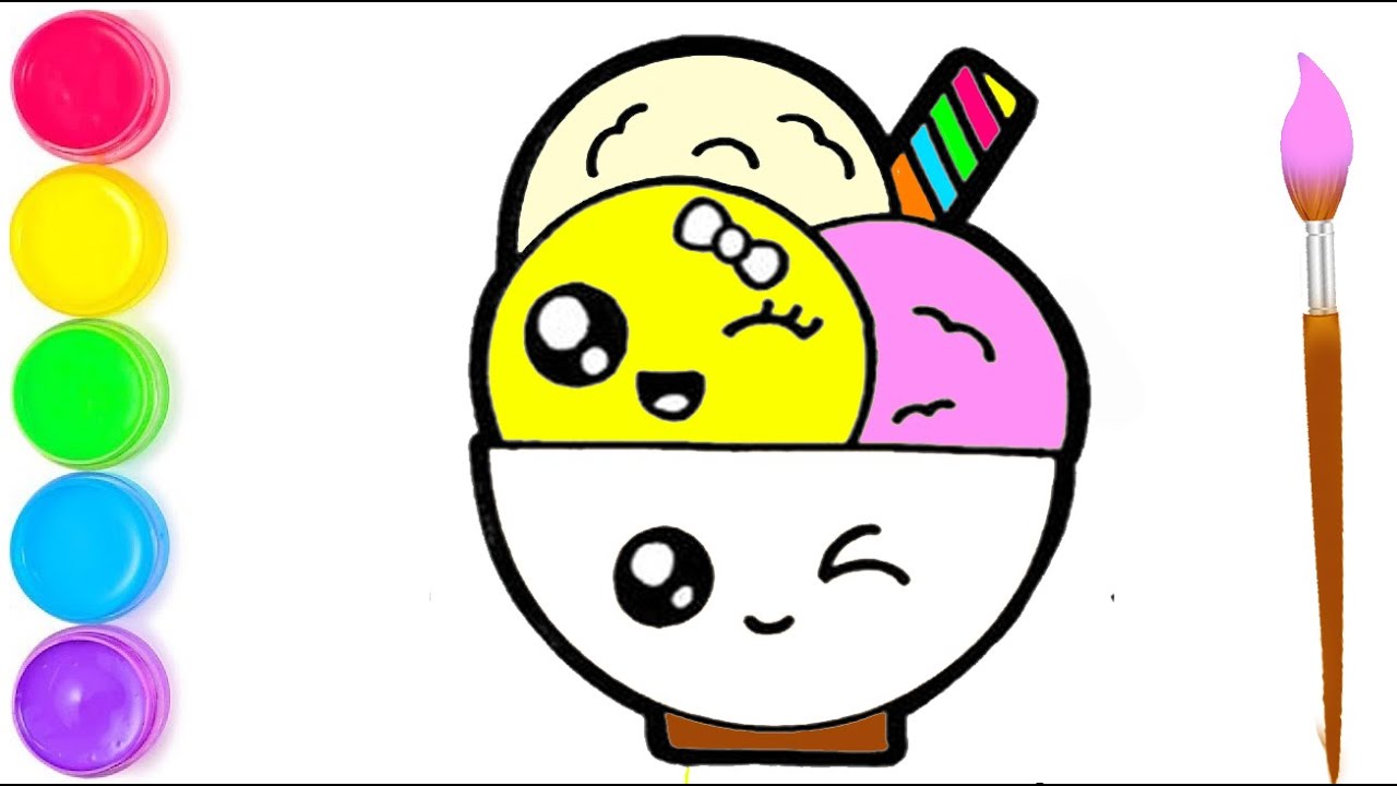 How To Draw Cute Ice Cream Bowl and Coloring For kids Step By Step